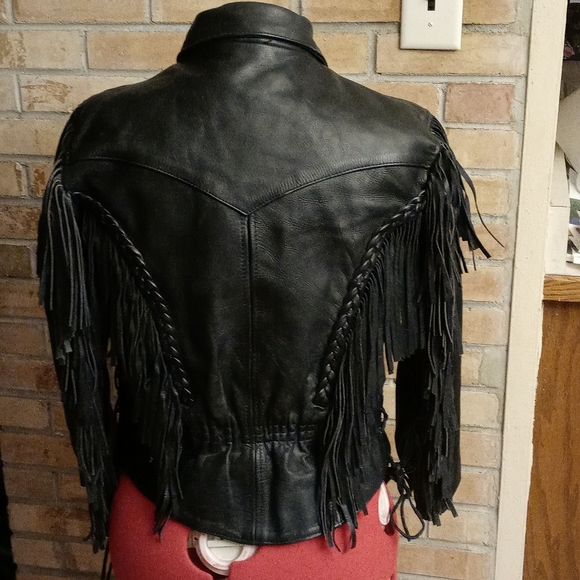 FIRST STAR FRINGED LEATHER MOTORCYCLE JACKET WOMENS 10 THINSULATE LINER - Picture 2 of 6